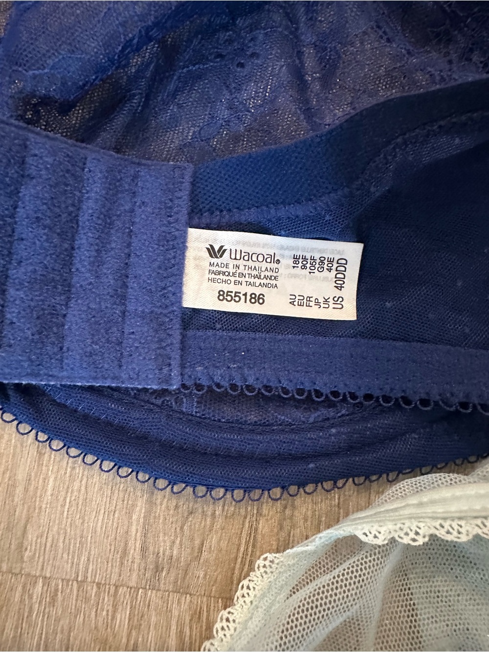Wacoal Sheer Lace Underwire Trio - White, Navy, Light Blue - Picture 8 of 10